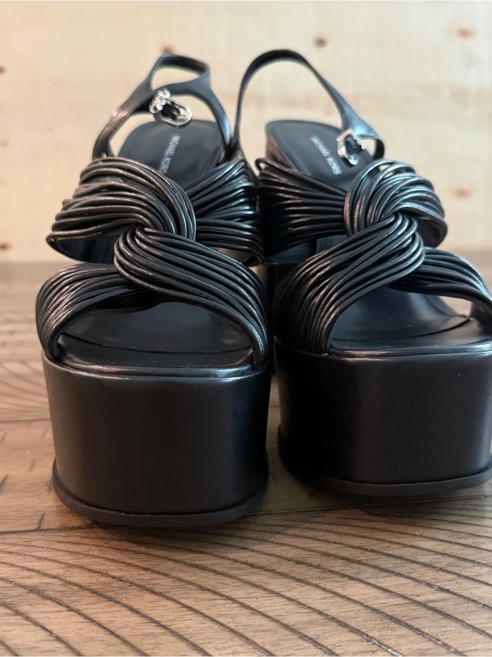NWT Michael Kors Alesia Platform Sandals Black Faux Leather Sz 7.5